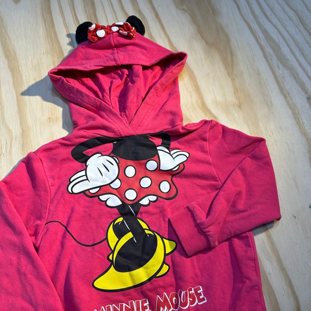 Disney Minnie Mouse Toddler Girls Pink Graphic Hoodie With Ears and Bow 3T